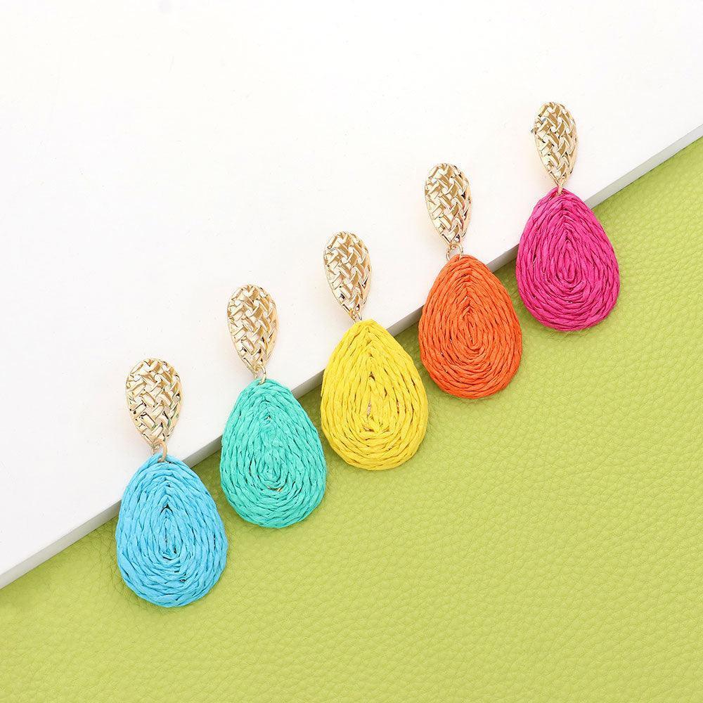 Black Raffia Wrapped Teardrop Dangle Earrings - Jewelry Store by Erik Rayo