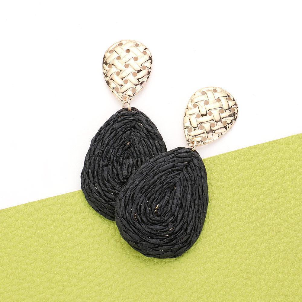 Black Raffia Wrapped Teardrop Dangle Earrings - Jewelry Store by Erik Rayo