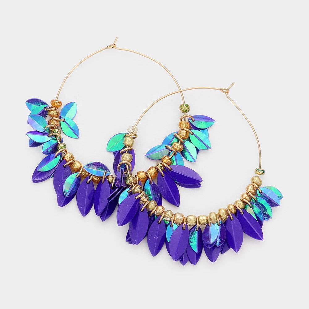 Blue Open Metal Circle Sequin Cluster Dangle Earrings - Jewelry Store by Erik Rayo