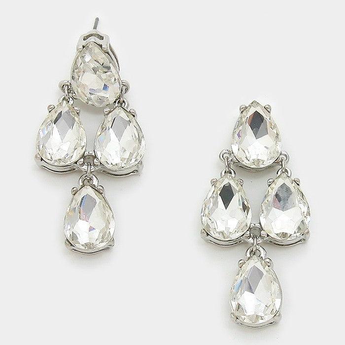 Clear Crystal Teardrop Cluster Earrings