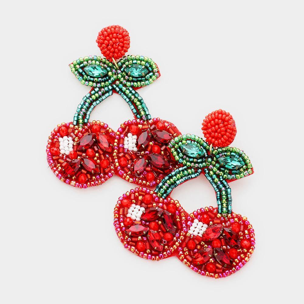 Red Glass Crystal Marquise Multi Bead Cherry Earrings - Jewelry Store by Erik Rayo