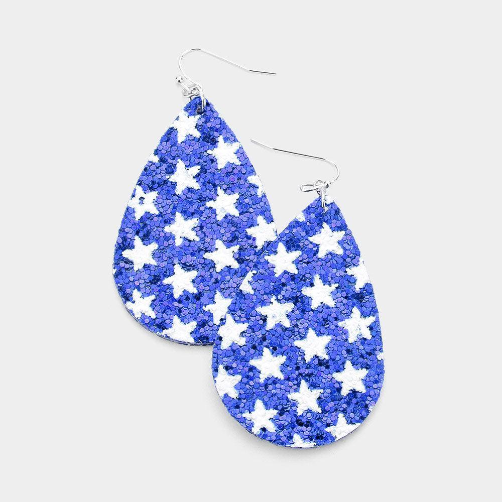 Blue Glitter Star Teardrop Earrings - Jewelry Store by Erik Rayo