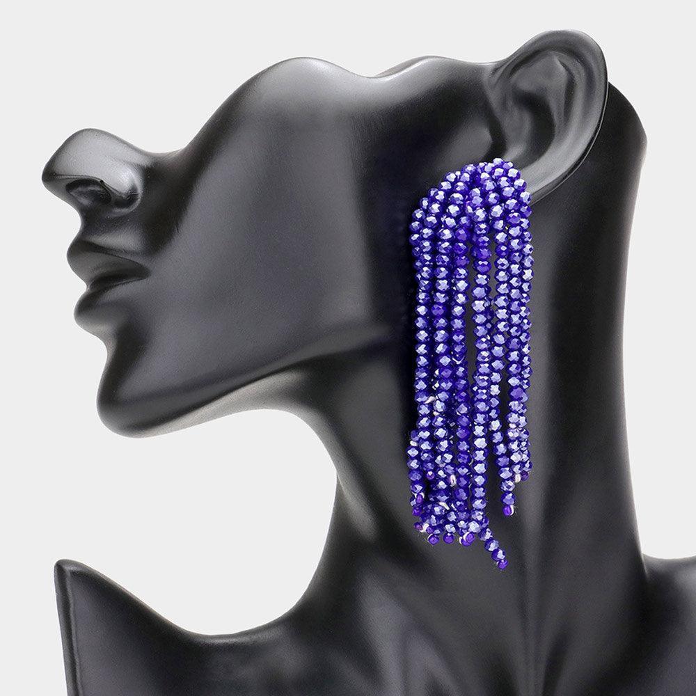 Blue Faceted Beaded Tassel Dangle Earrings - Jewelry Store by Erik Rayo