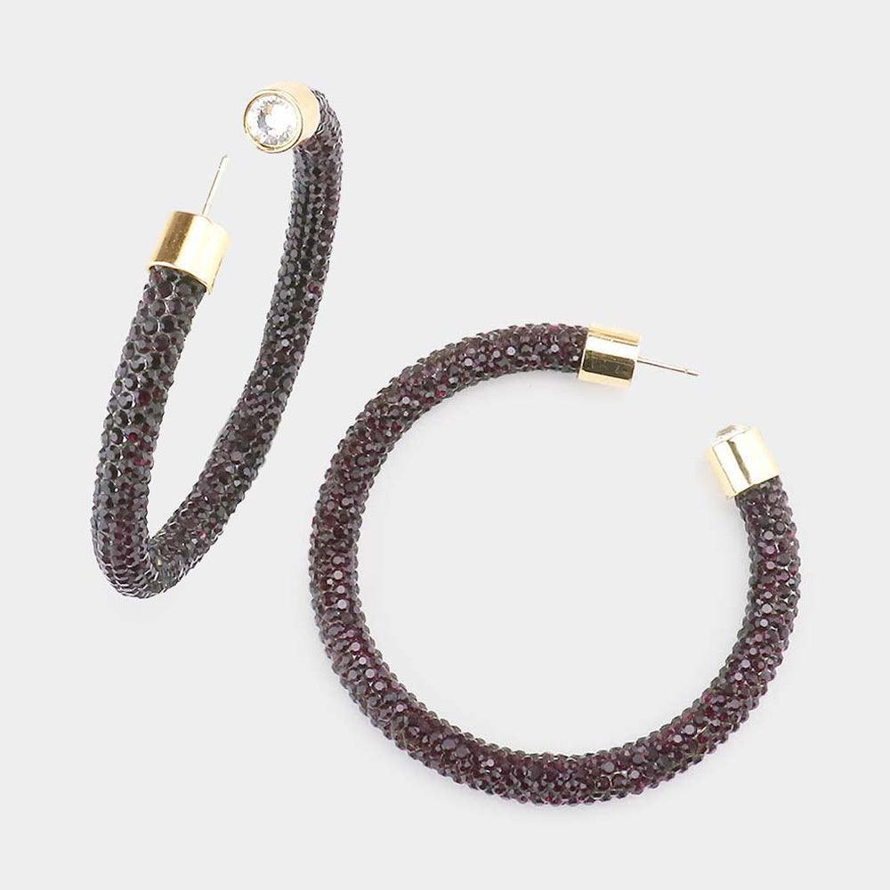 Clear Stone Detail Rhinestone Pave Hoop Earrings - Jewelry Store by Erik Rayo