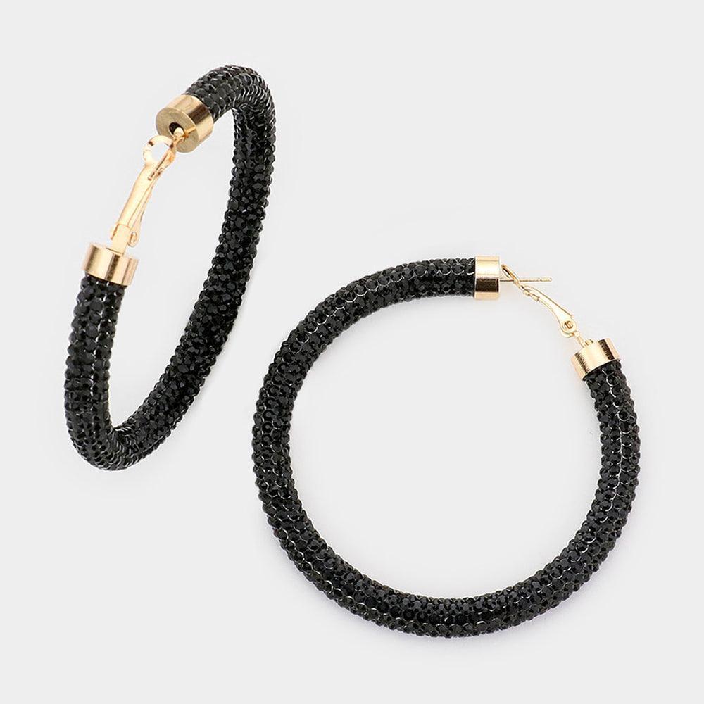 Black Rhinestone Pave Hoop Earrings - Jewelry Store by Erik Rayo