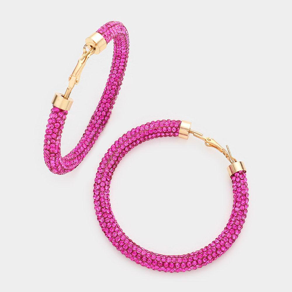 Pink Rhinestone Pave Hoop Earrings - Jewelry Store by Erik Rayo