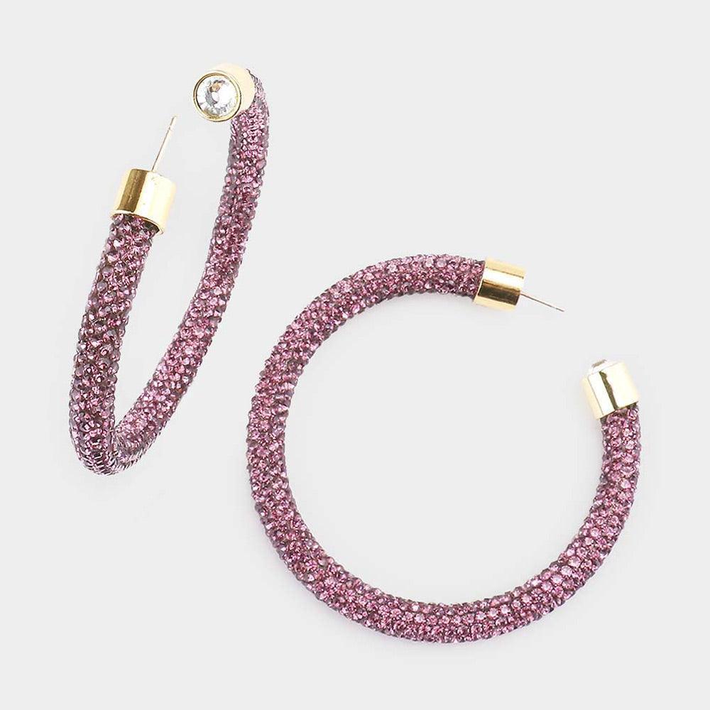 Amethyst Clear Stone Detail Rhinestone Pave Hoop Earrings - Jewelry Store by Erik Rayo