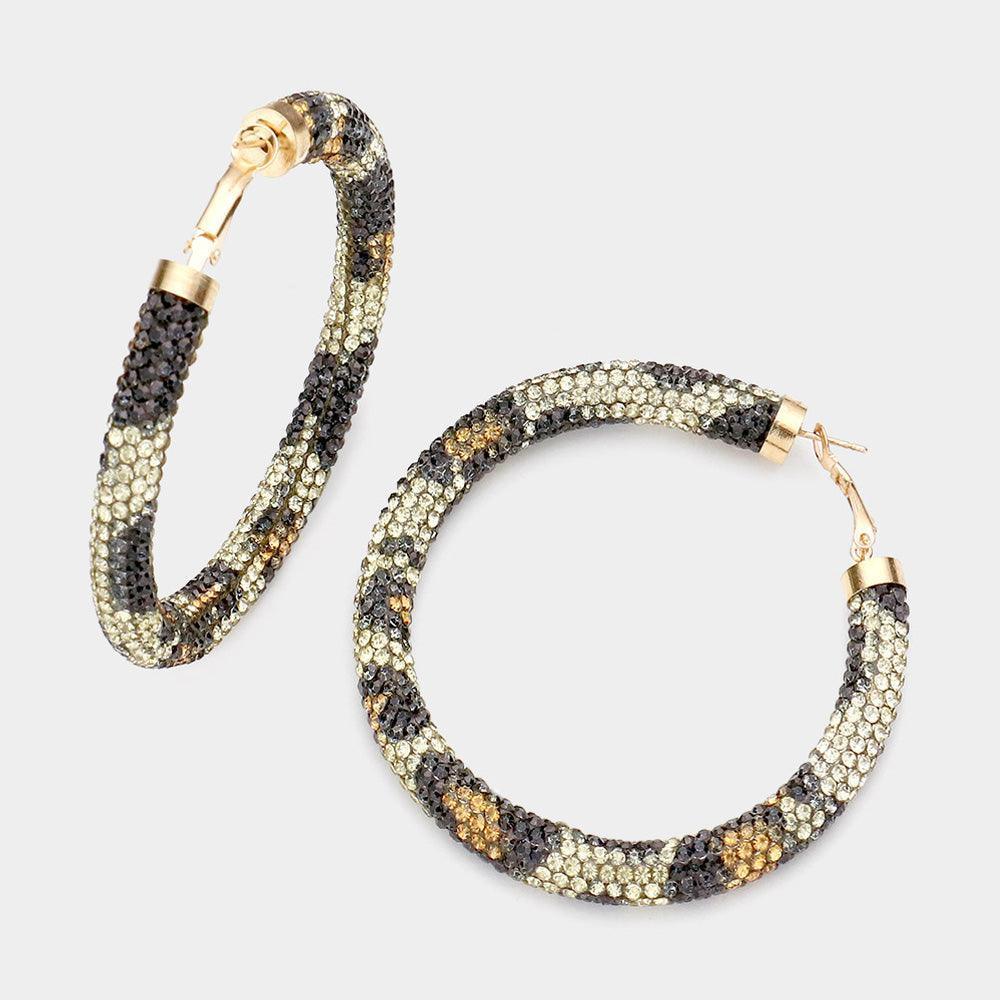 Leopard Patterned Rhinestone Pave Hoop Earrings - Jewelry Store by Erik Rayo