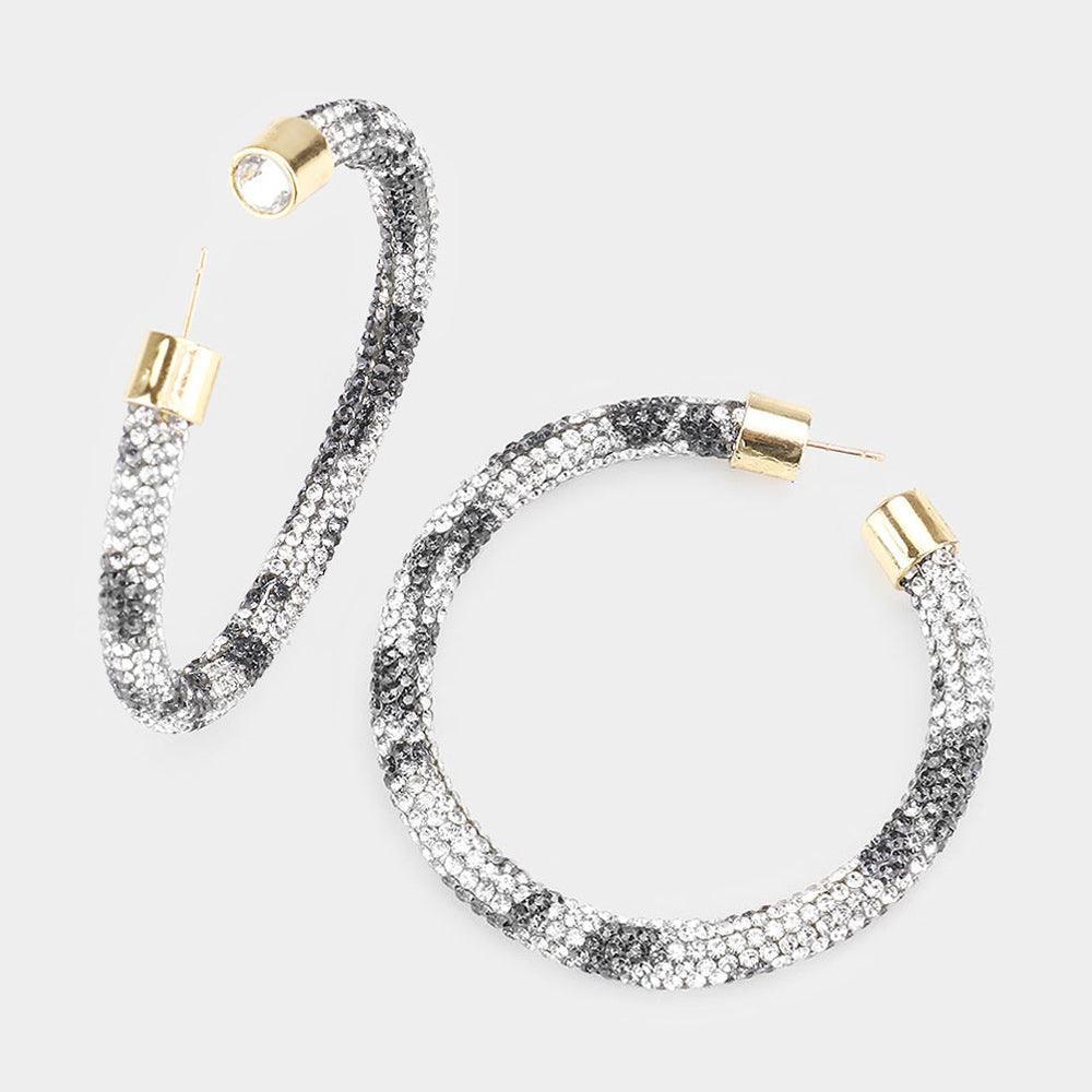 Clear Stone Detail Rhinestone Pave Hoop Earrings - Jewelry Store by Erik Rayo