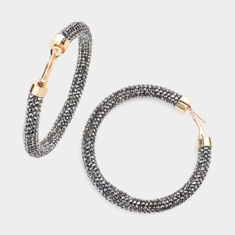 Clear Stone Detail Rhinestone Pave Hoop Earrings - Jewelry Store by Erik Rayo