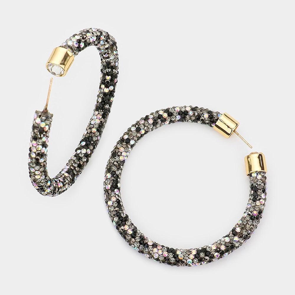 Black Clear Stone Detail Rhinestone Pave Hoop Earrings - Jewelry Store by Erik Rayo