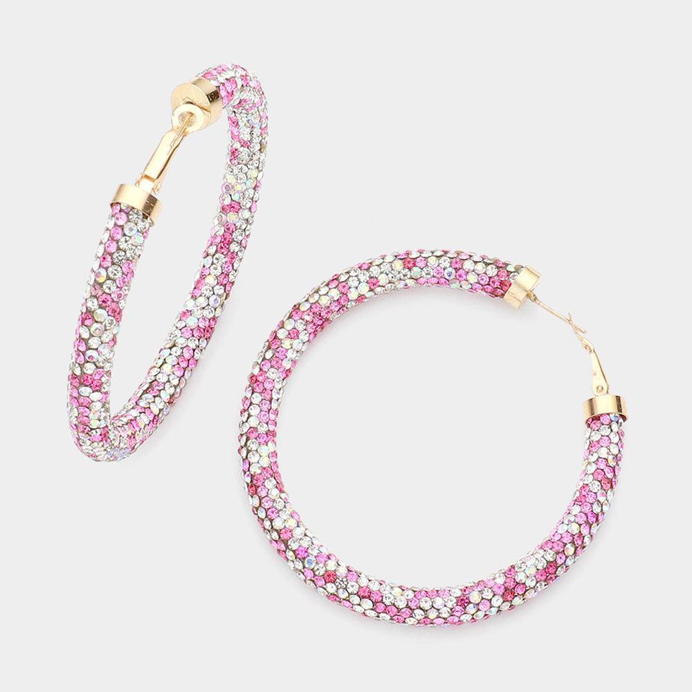 Pink Rhinestone Pave Hoop Earrings - Jewelry Store by Erik Rayo