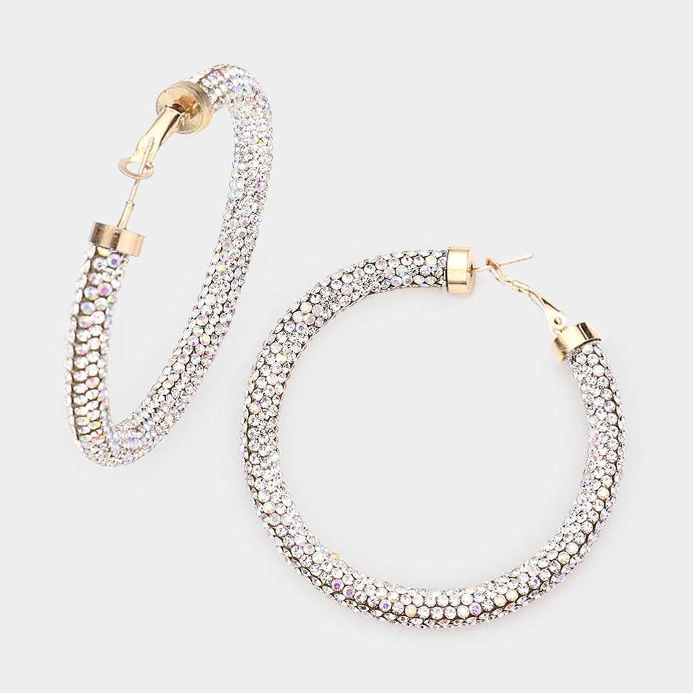 Clear Rhinestone Pave Hoop Earrings - Jewelry Store by Erik Rayo