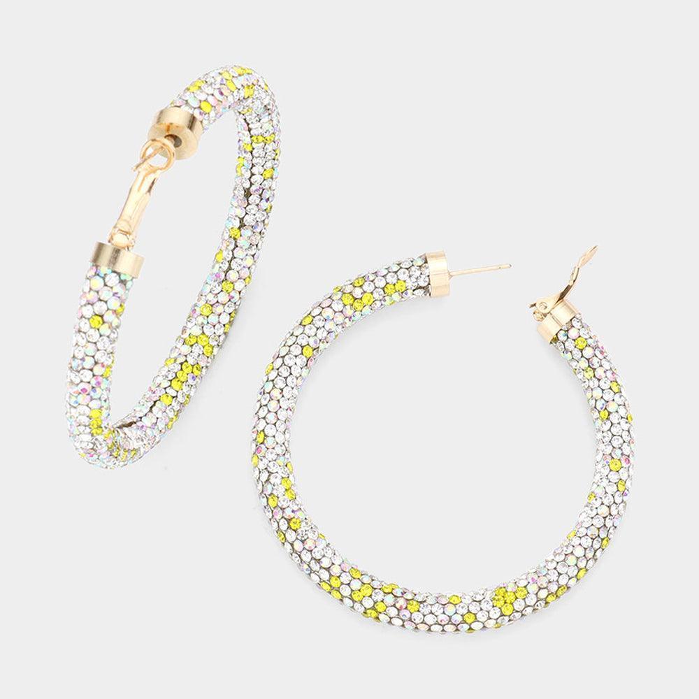 Yellow Rhinestone Pave Hoop Earrings - Jewelry Store by Erik Rayo