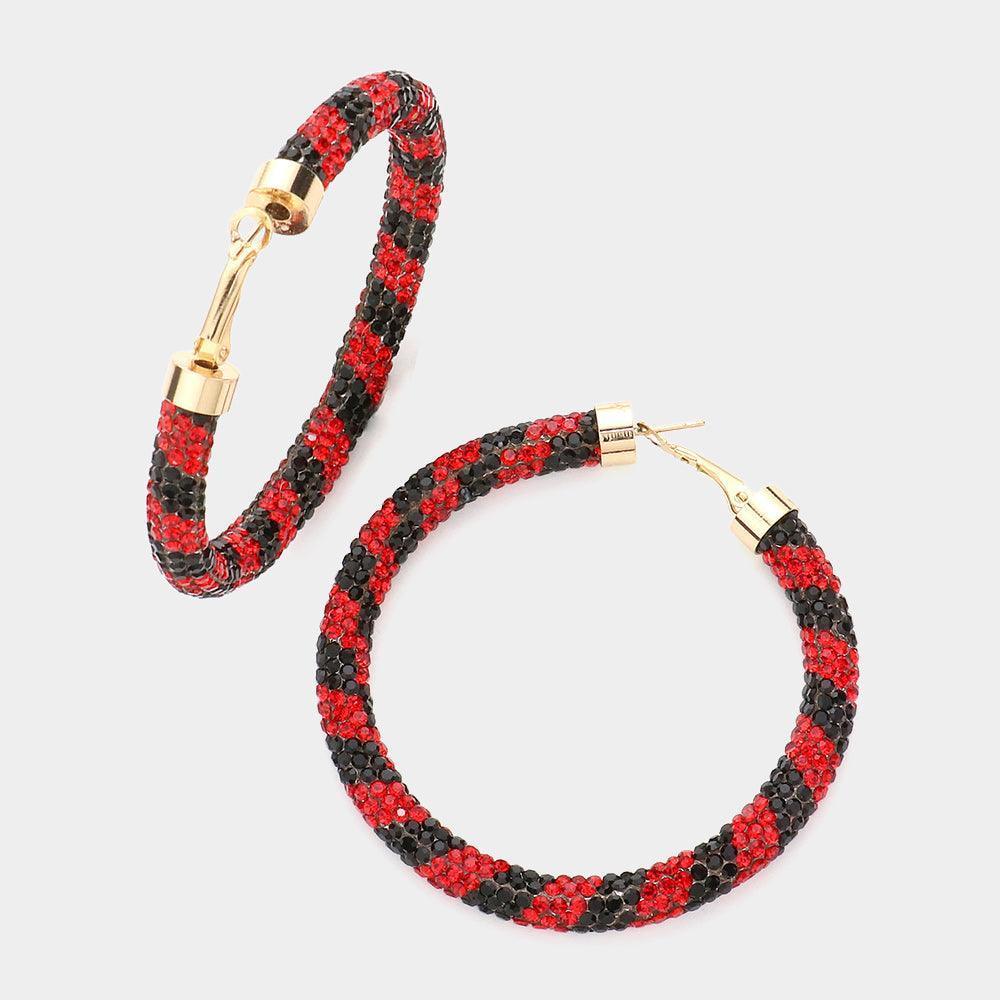Red Rhinestone Pave Hoop Earrings - Jewelry Store by Erik Rayo
