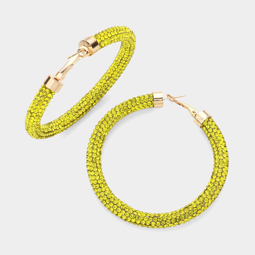 Yellow Rhinestone Pave Hoop Earrings