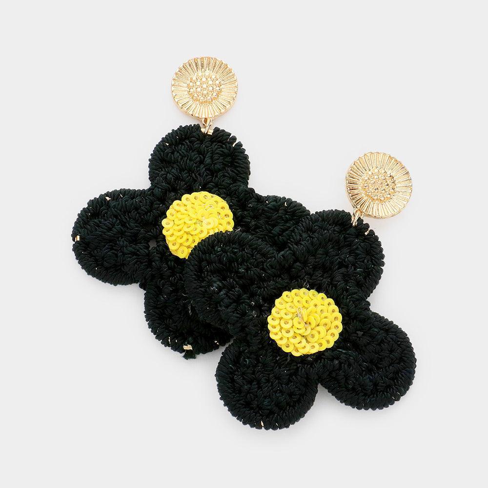 Black Crochet Flower Dangle Earrings - Jewelry Store by Erik Rayo