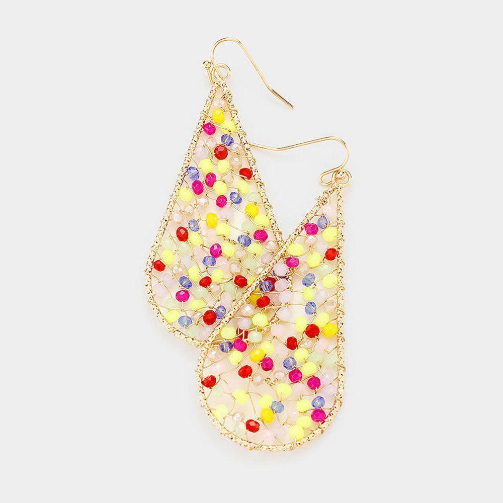Wire Wrapped Faceted Bead Metal Open Teardrop Earrings - Jewelry Store by Erik Rayo