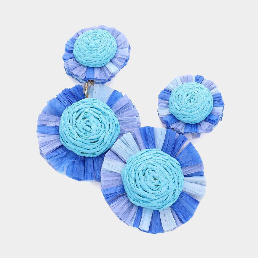 Gold Raffia Flower Dangle Earrings