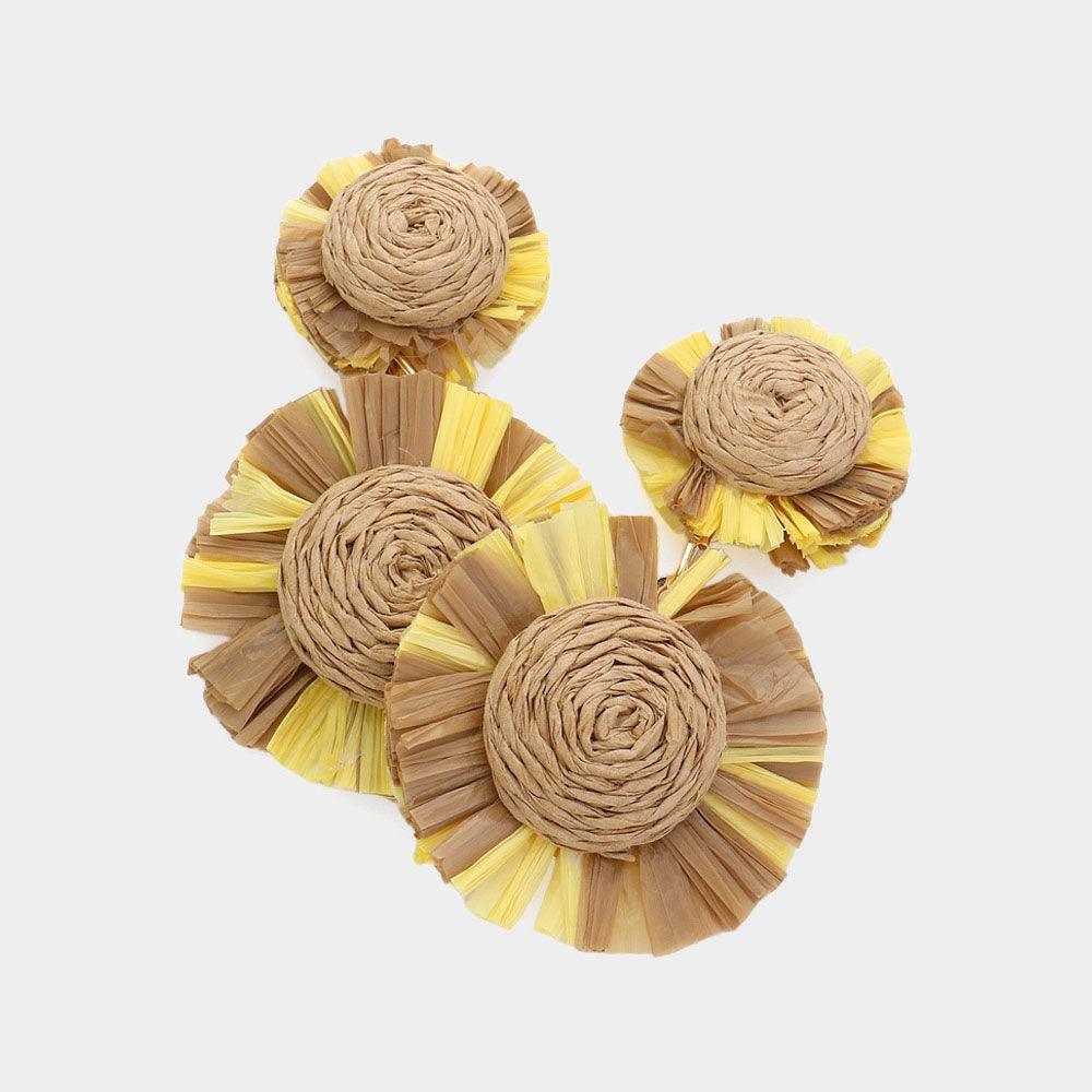 Brown Raffia Flower Dangle Earrings - Jewelry Store by Erik Rayo