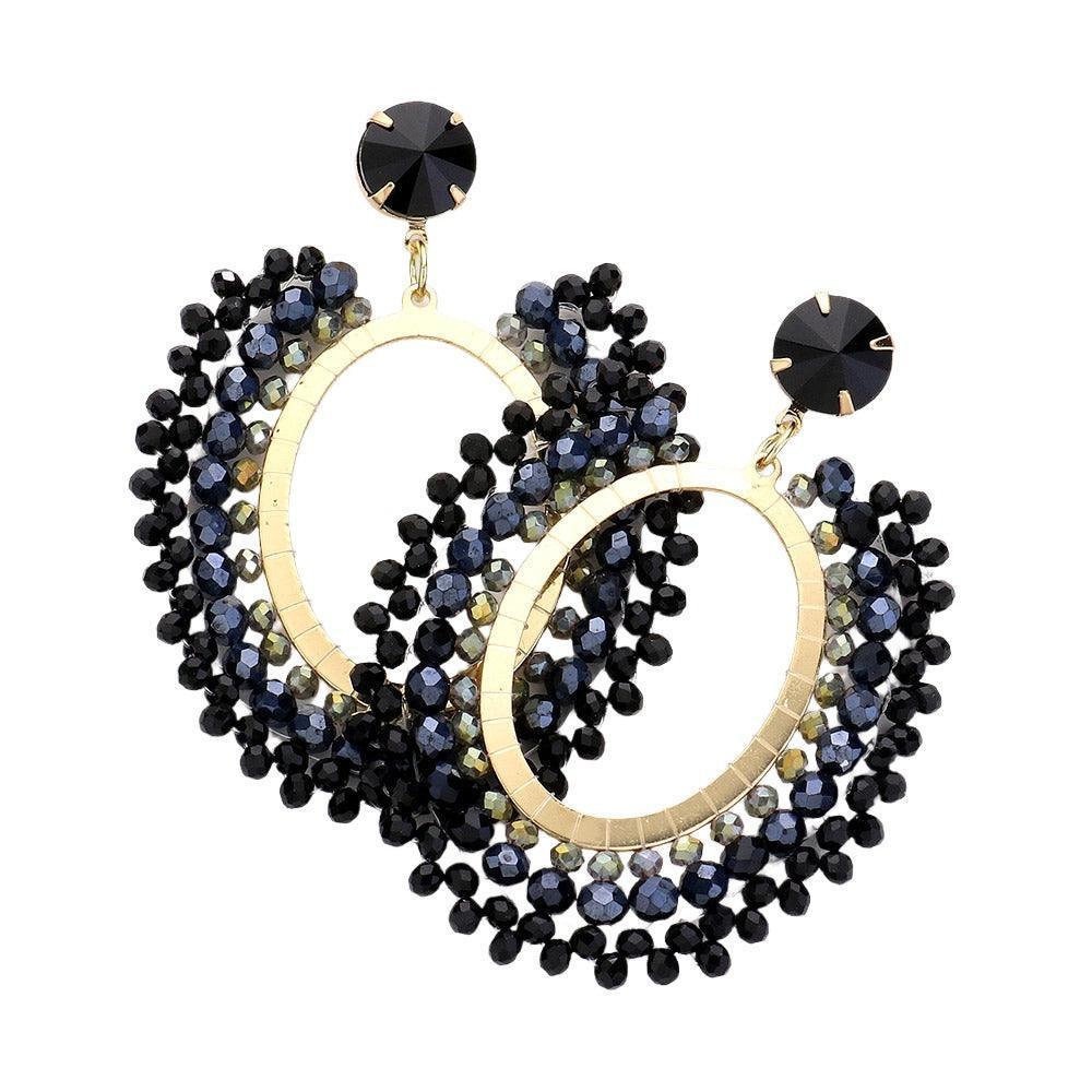 Black Faceted Beaded Open Oval Dangle Earrings - Jewelry Store by Erik Rayo