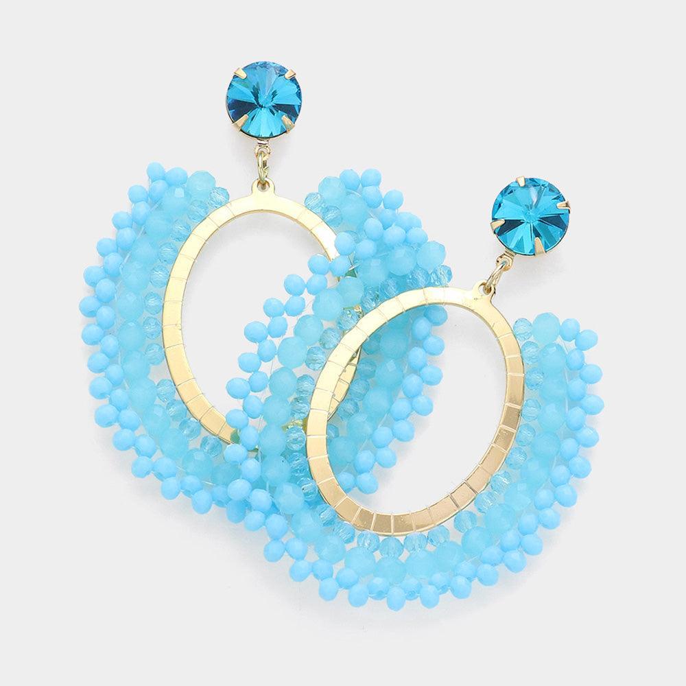 Turquoise Faceted Beaded Open Oval Dangle Earrings