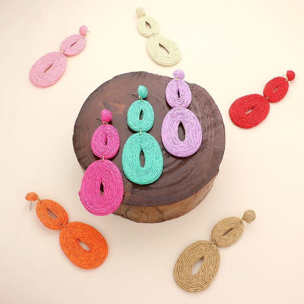 Black Swirl Raffia Double Oval Link Dangle Earrings - Jewelry Store by Erik Rayo