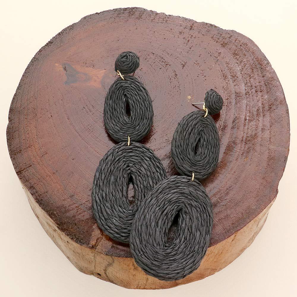 Black Swirl Raffia Double Oval Link Dangle Earrings - Jewelry Store by Erik Rayo