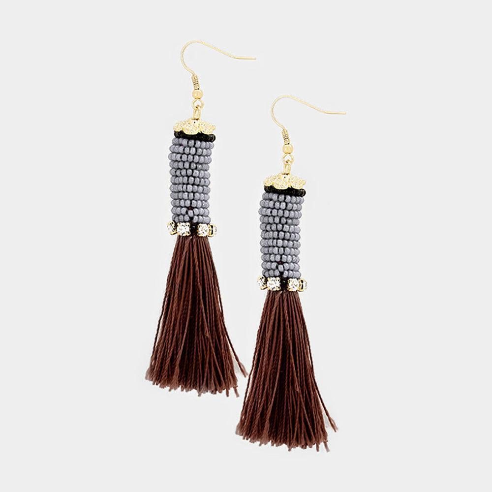 Brown Wrapped Bead Tassel Earrings - Jewelry Store by Erik Rayo