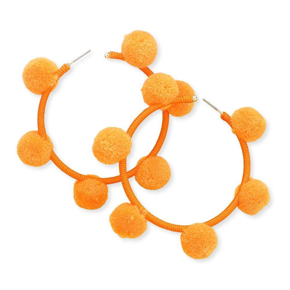 Orange Pom Pom Station Hoop Earrings - Jewelry Store by Erik Rayo