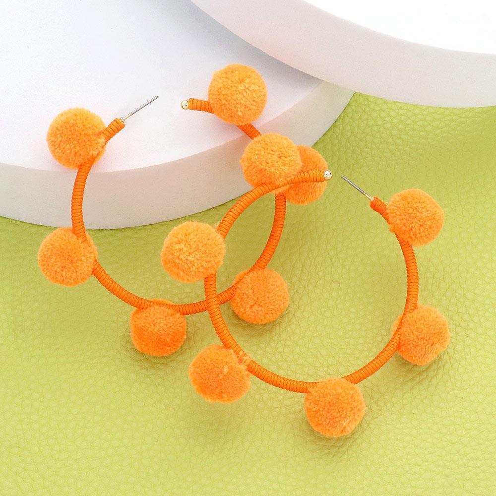 Orange Pom Pom Station Hoop Earrings - Jewelry Store by Erik Rayo
