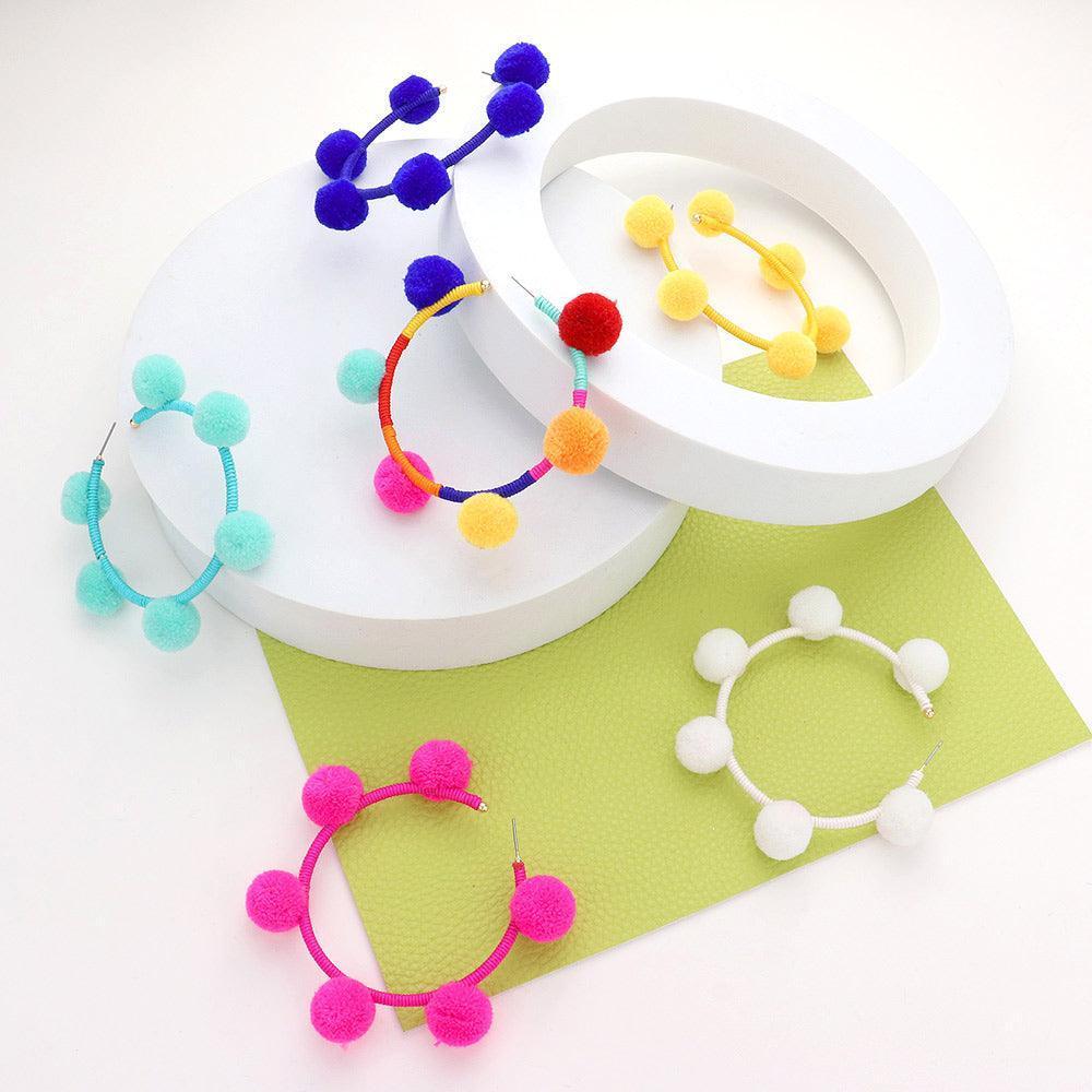 Yellow Pom Pom Station Hoop Earrings - Jewelry Store by Erik Rayo