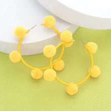 Load image into Gallery viewer, Yellow Pom Pom Station Hoop Earrings
