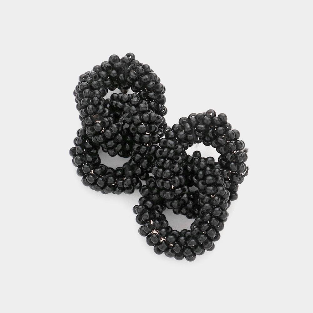 Black Seed Beaded Double Open Circle Link Dangle Earrings - Jewelry Store by Erik Rayo