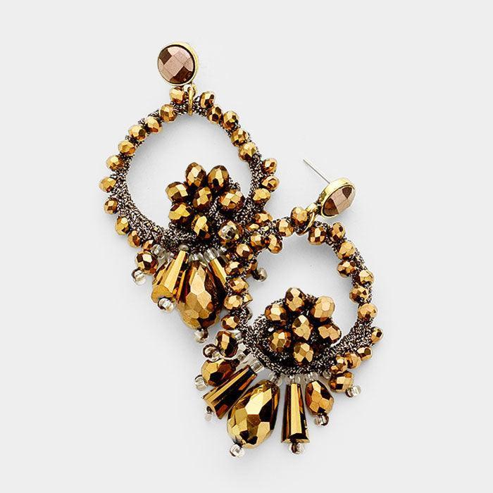 Gold Flower Beaded Detail Statement Earrings - Jewelry Store by Erik Rayo
