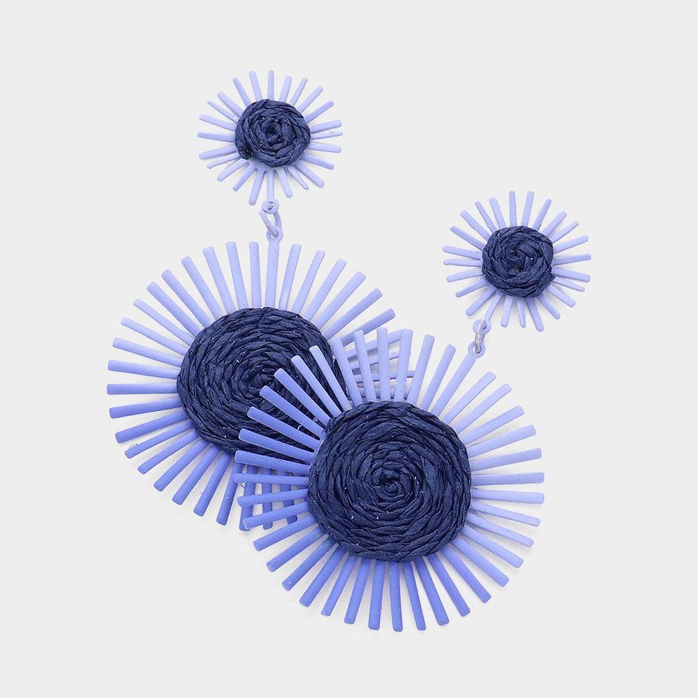 Blue Raffia Flower Dangle Earrings - Jewelry Store by Erik Rayo