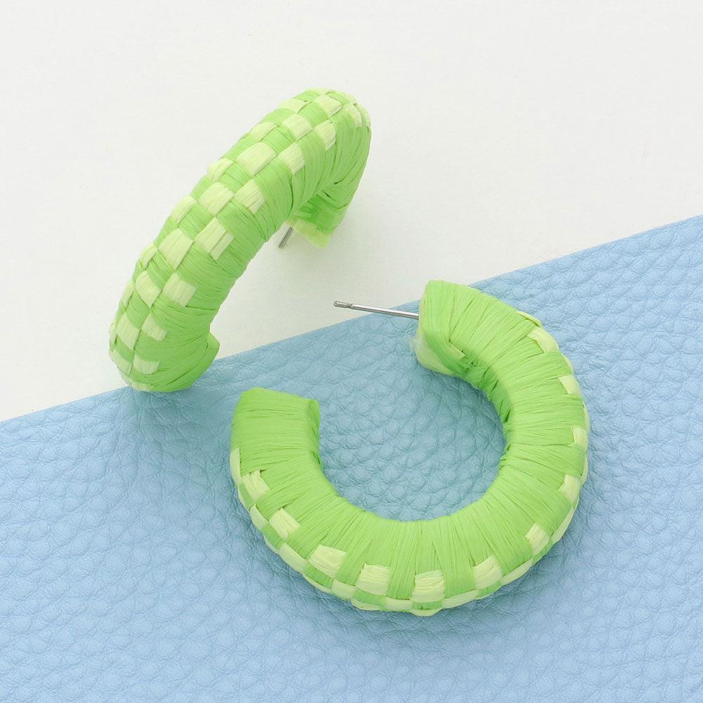 Raffia Wrapped Checkerboard Pattern Hoop Earrings - Jewelry Store by Erik Rayo
