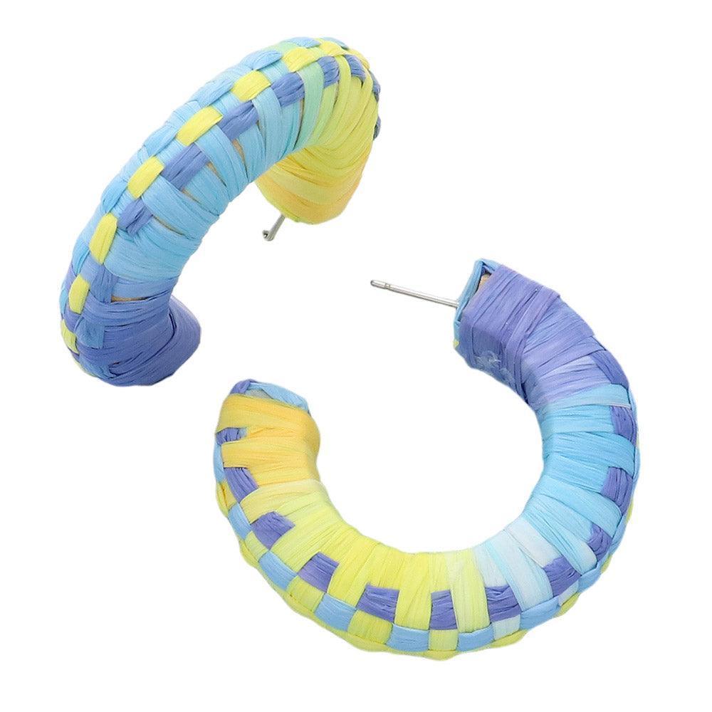 Raffia Wrapped Checkerboard Pattern Hoop Earrings - Jewelry Store by Erik Rayo