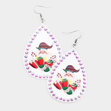 Load image into Gallery viewer, White Stone Trim Santa Claus Xmas Gift Serape Print Metal Teardrop Dangle Earrings
