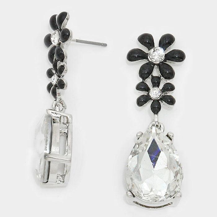 Clear Flower & crystal teardrop earrings - Jewelry Store by Erik Rayo