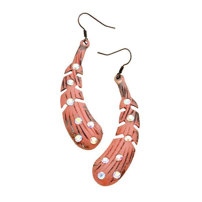 Stone Metal Feather Dangle Earrings - Jewelry Store by Erik Rayo