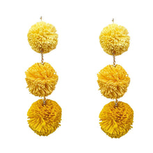 Load image into Gallery viewer, Yellow Raffia Pom Pom Link Dropdown Earrings
