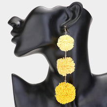 Load image into Gallery viewer, Yellow Raffia Pom Pom Link Dropdown Earrings
