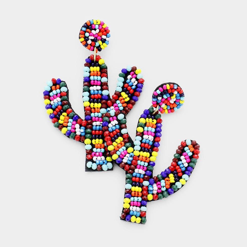 Gold Seed Bead Cactus Earrings - Jewelry Store by Erik Rayo