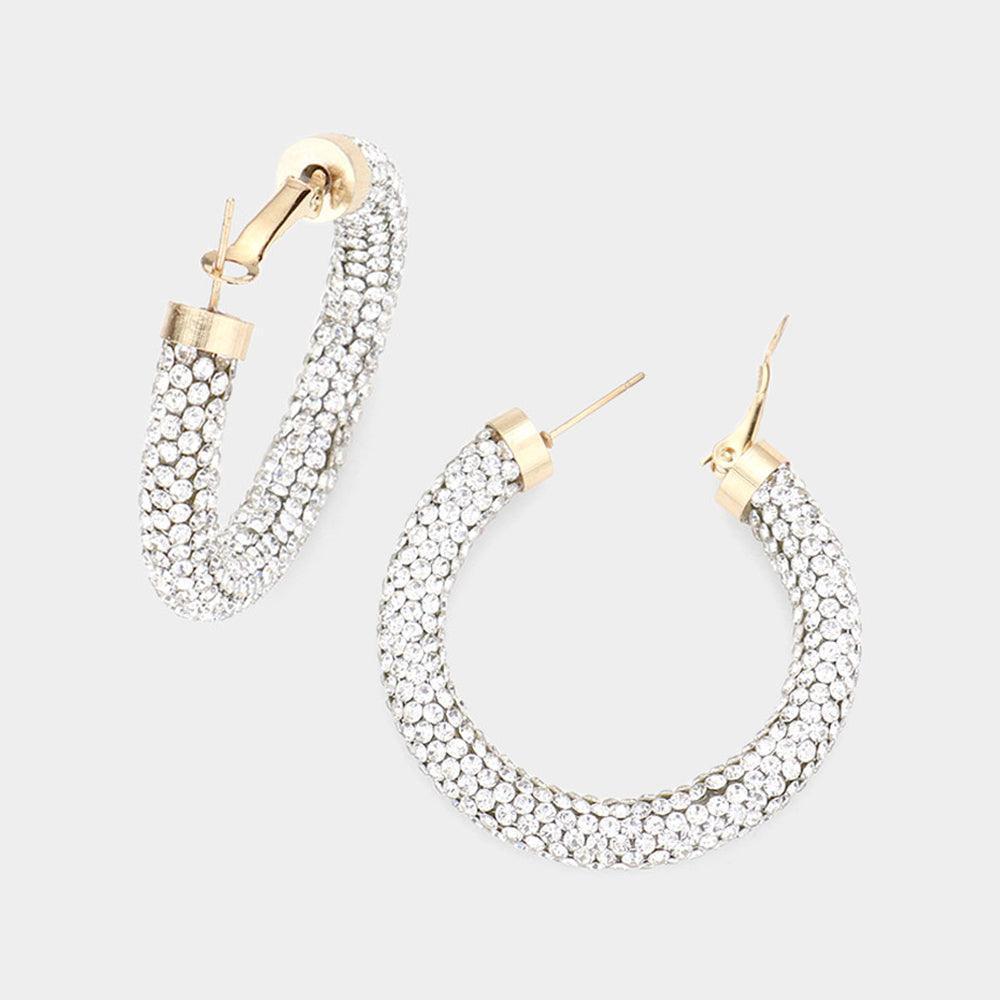 Clear Rhinestone Pave Hoop Earrings - Jewelry Store by Erik Rayo