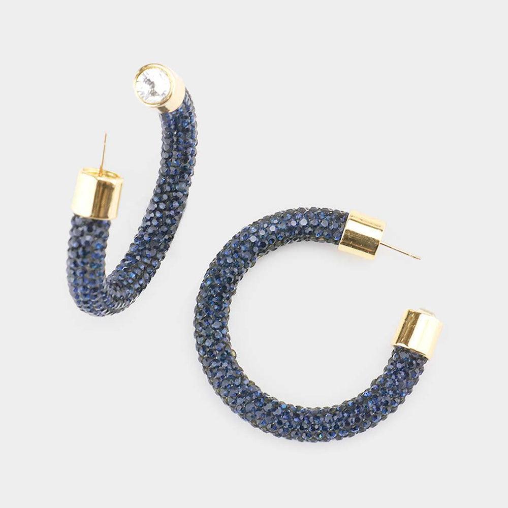 Clear Stone Detail Rhinestone Pave Half Hoop Earrings - Jewelry Store by Erik Rayo