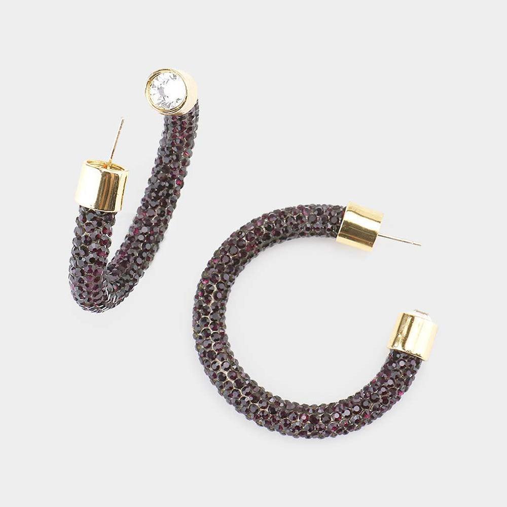 Clear Stone Detail Rhinestone Pave Half Hoop Earrings - Jewelry Store by Erik Rayo