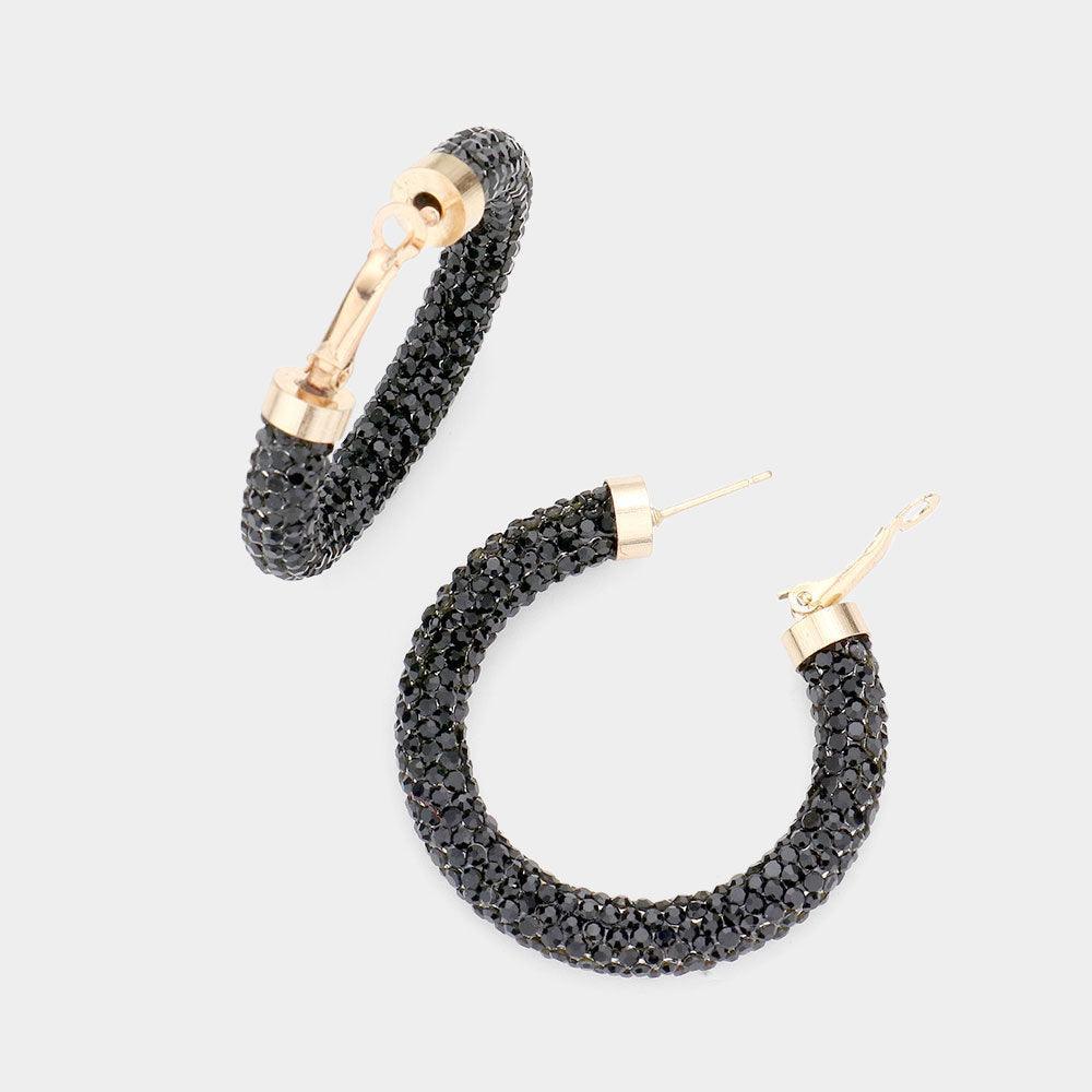 Black Rhinestone Pave Hoop Earrings - Jewelry Store by Erik Rayo