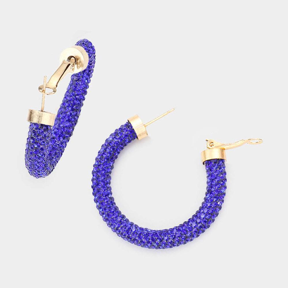 Blue Rhinestone Pave Hoop Earrings - Jewelry Store by Erik Rayo