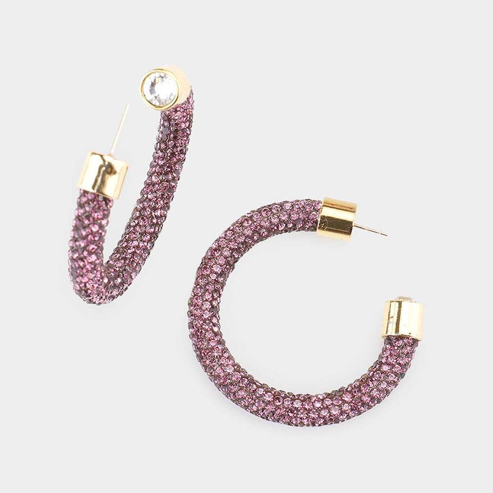 Amethyst Clear Stone Detail Rhinestone Pave Half Hoop Earrings - Jewelry Store by Erik Rayo